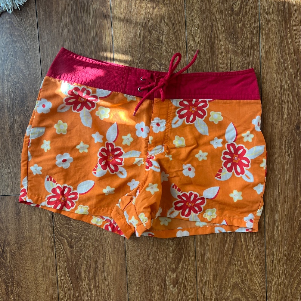 Y2K Juniors Pink and Orange Floral Board Shorts